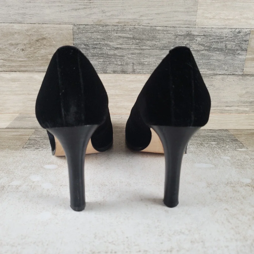 Lauren Ralph Lauren Corah Womens Pumps Sz 8.5 B Black Velvet Logo Stiletto Heel